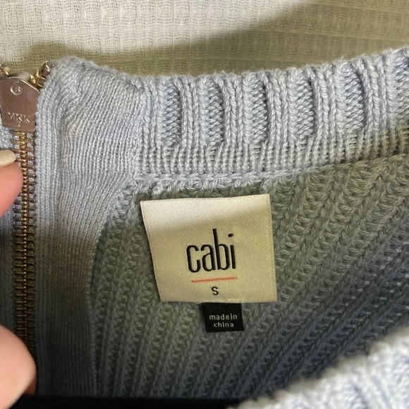 Cabi Small Knit Sweater with Zipper Back Detail, Blue Gray Knitwear Pullover Top - Picture 4 of 5